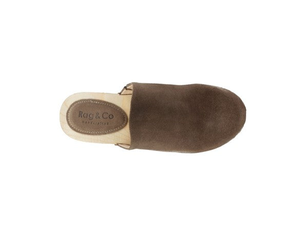 DARCIE TAUPE SUEDE CLOGS