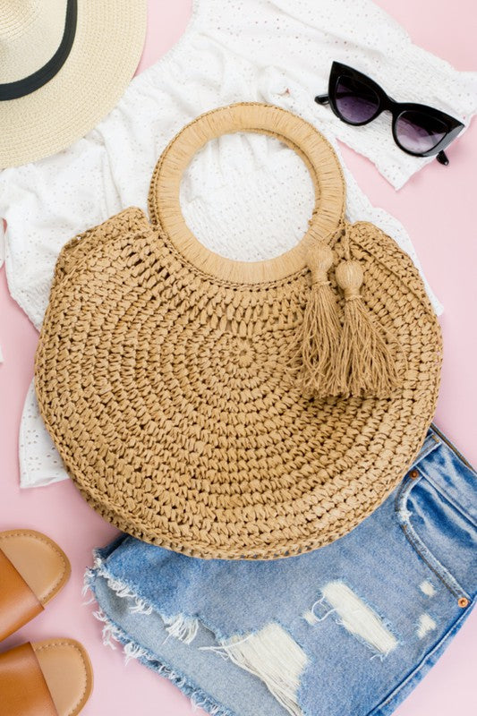 Straw Tassel O-Ring Tote