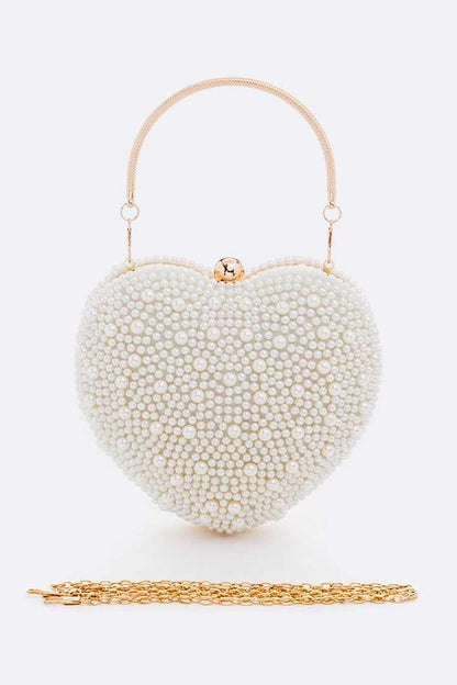 Faux Pearl Iconic Heart Shape Box Clutch