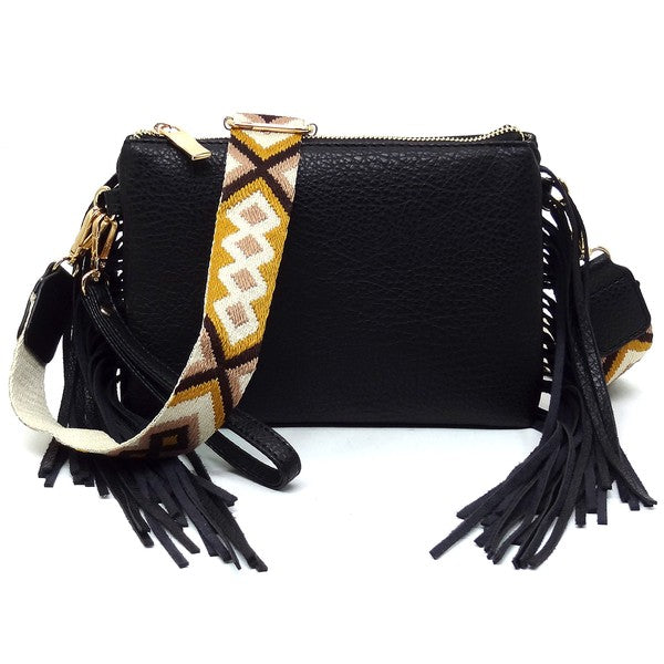 Aztec Guitar Strap Fringe Clutch Crossbody Bag