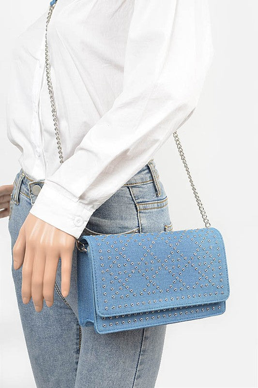 Studded Denim Crossbody Bag