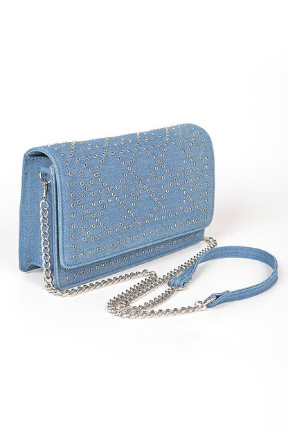 Studded Denim Crossbody Bag