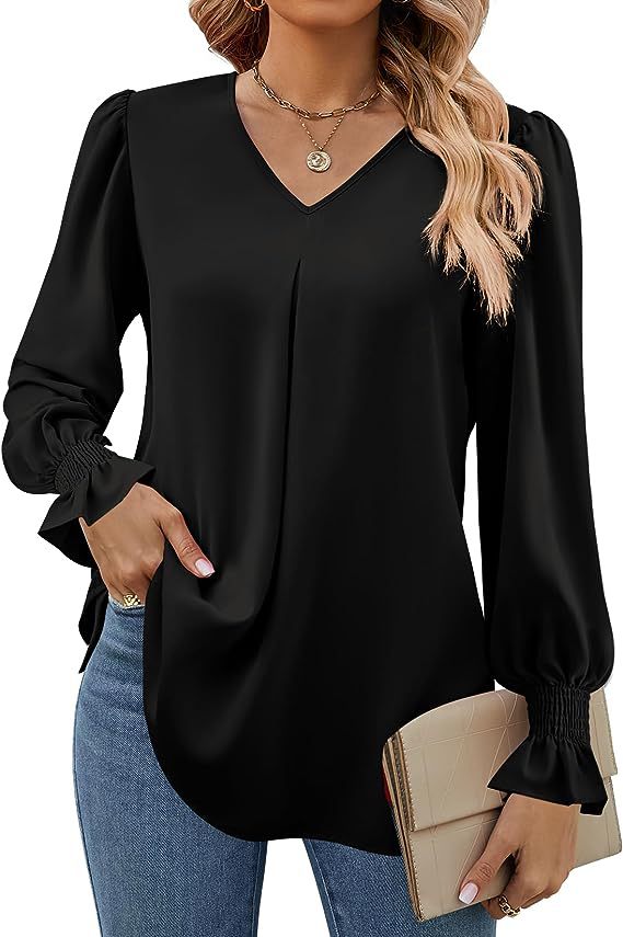 V Neck Pullover Long Sleeve Shirt