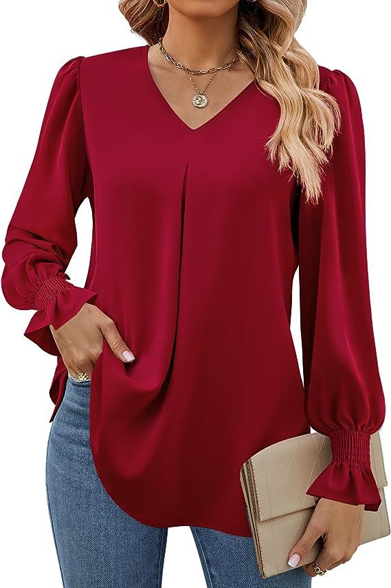 V Neck Pullover Long Sleeve Shirt