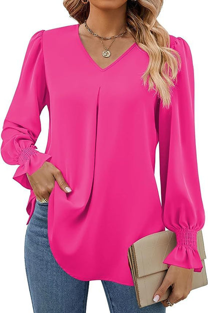 V Neck Pullover Long Sleeve Shirt