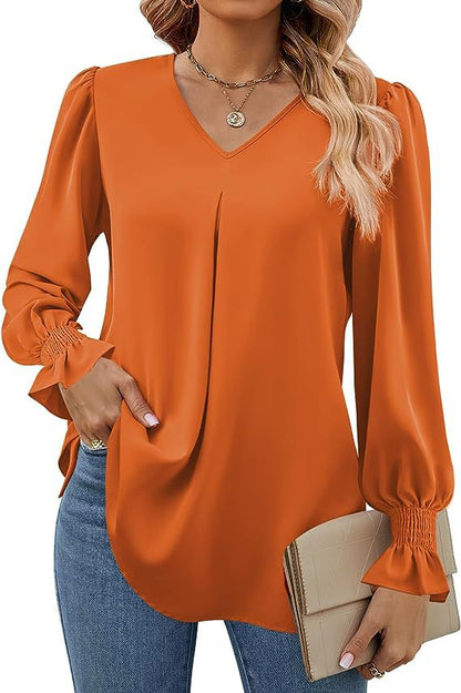 V Neck Pullover Long Sleeve Shirt