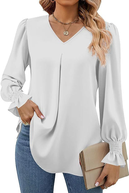 V Neck Pullover Long Sleeve Shirt