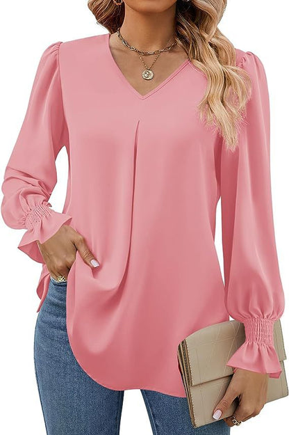 V Neck Pullover Long Sleeve Shirt