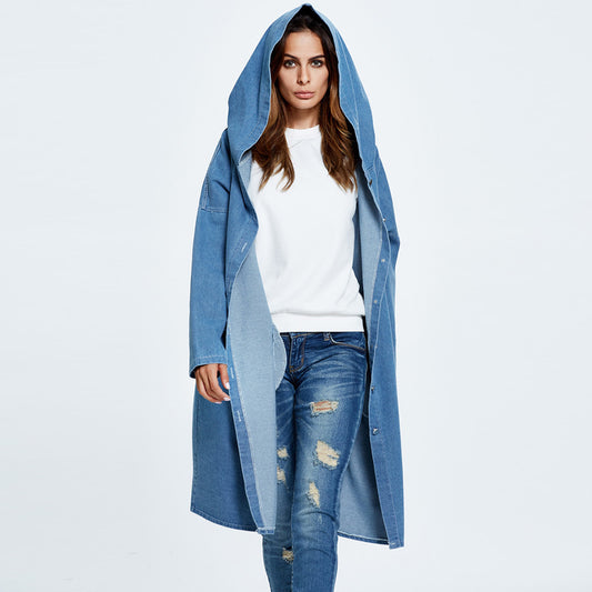 Denim Luxe Hooded Overcoat