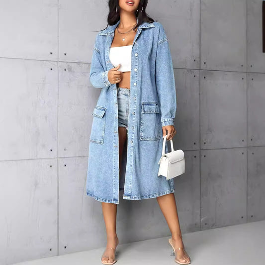 Luxe Long Denim Trench Coat