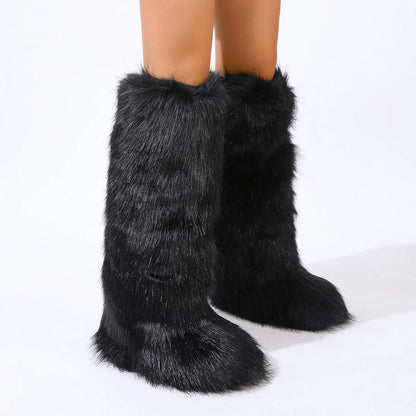 Luxe Furry Faux Fur Knee High Boots