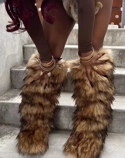 Luxe Furry Faux Fur Knee High Boots