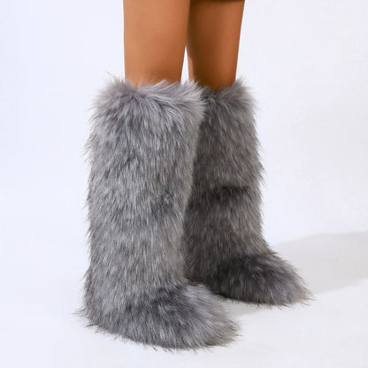 Luxe Furry Faux Fur Knee High Boots