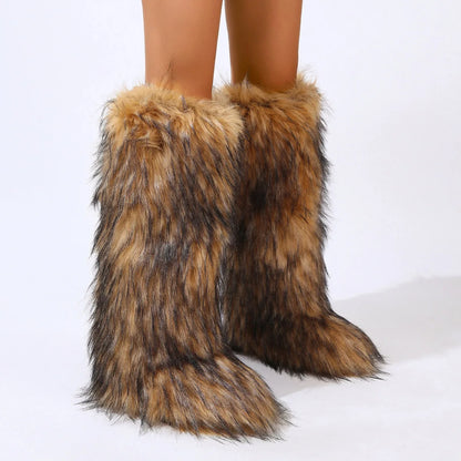 Luxe Furry Faux Fur Knee High Boots