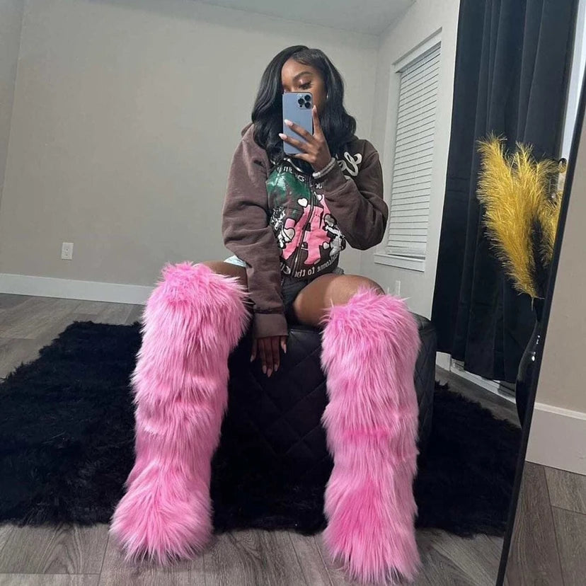 Luxe Furry Faux Fur Knee High Boots