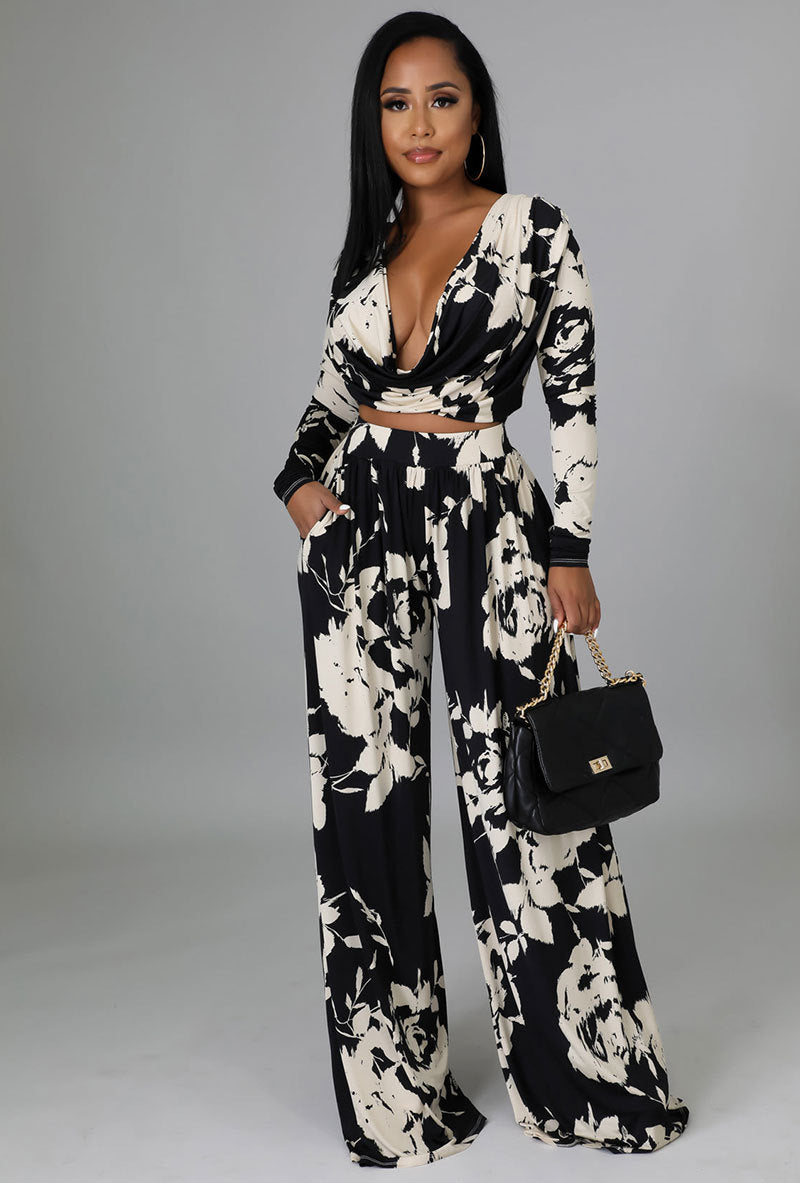 Casual Long Sleeve Floral Set