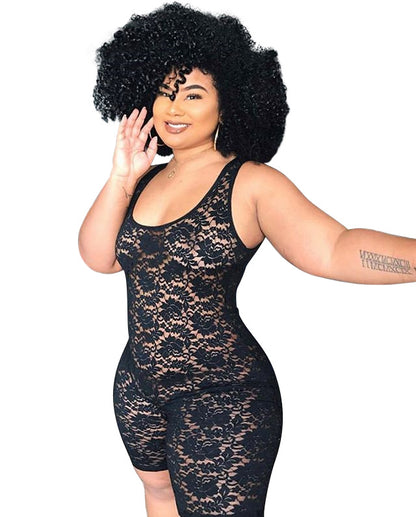 CurvyLuxe -Lace Hollow Out Jumpsuit