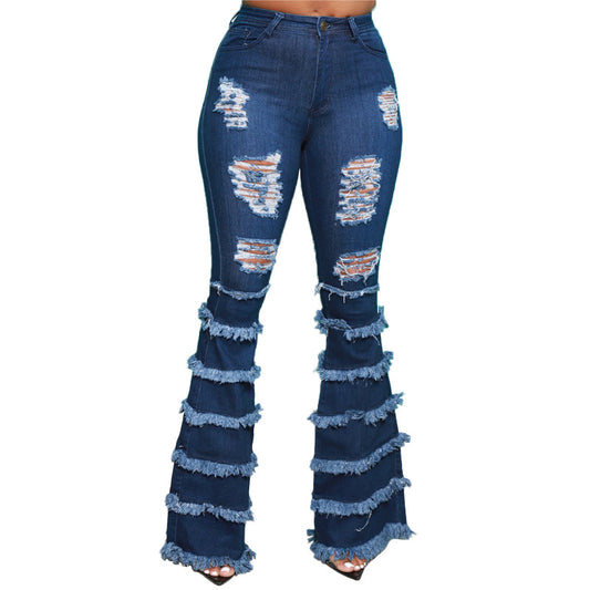 Round Ripped Tassel Jeans