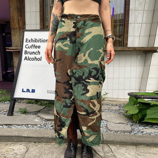 Camouflage Wash Pocket Zipper Skirt