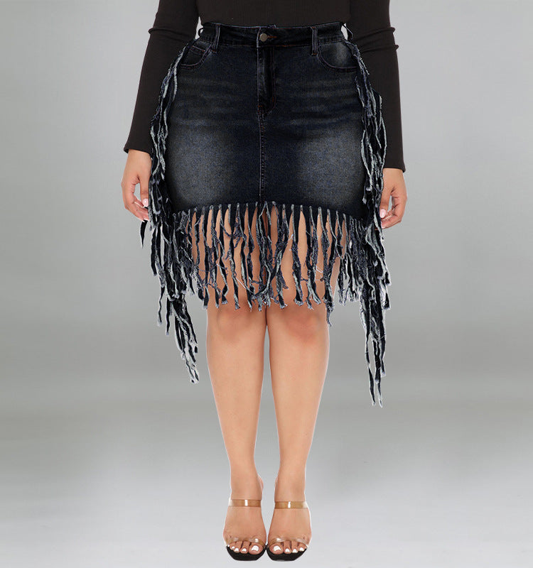 “Zara” Denim Skirt with Tassel